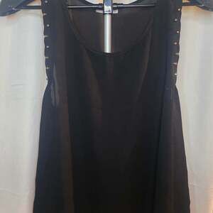 Black Sheer Sleeveless Blouse with Gold Stud Embellishments Medium